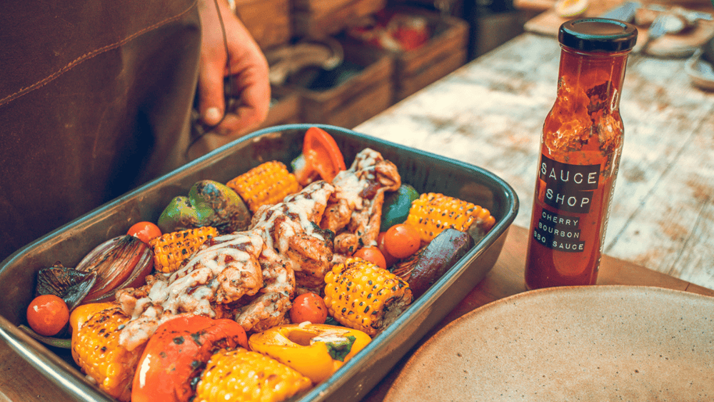  Cherry Bourbon BBQ Sauce in a Chicken Tray Bake  