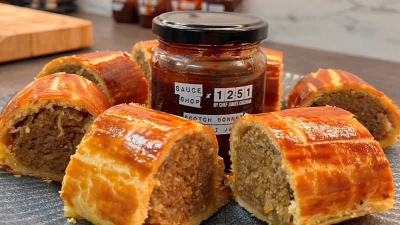 Jerk Sausage Rolls with a Scotch Bonnet Chilli Jam Dip