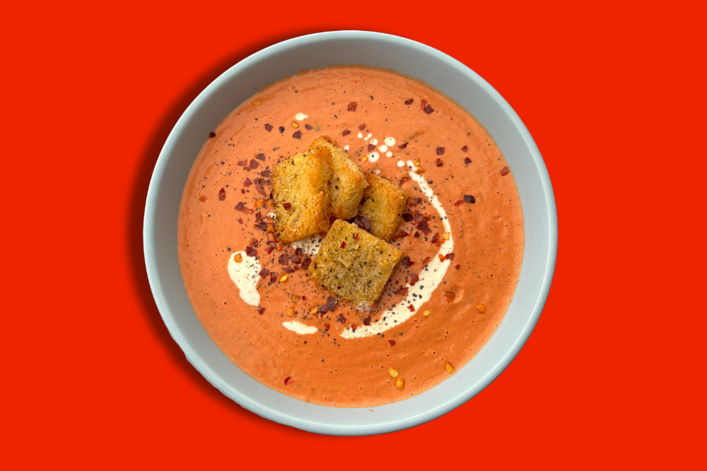  2-Ingredient Tomato Soup with Sourdough Croutons 